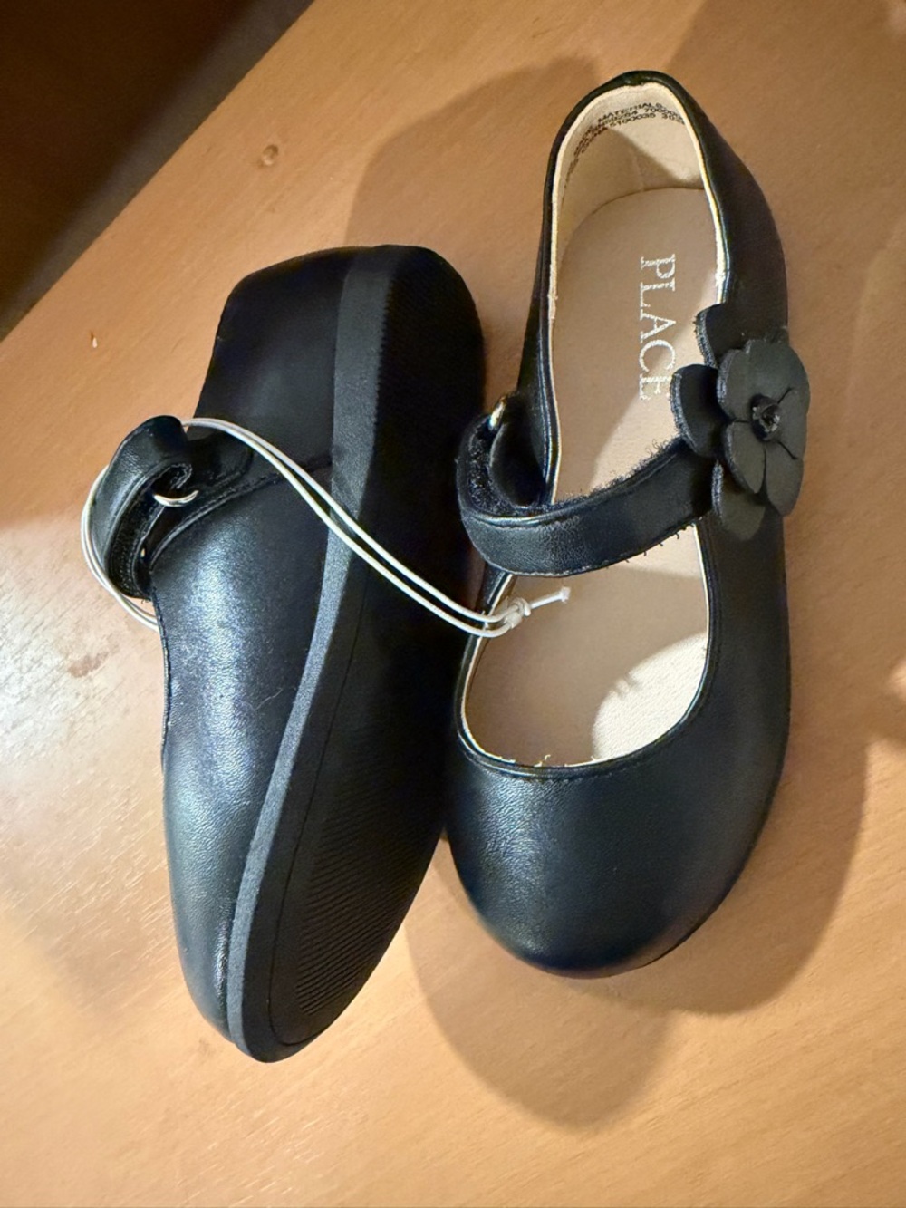 The Children's Place Black Mary Jane Shoes with Flower Strap